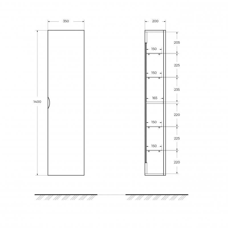 Колонна подвесная с дверью, реверсивная 35x20x140