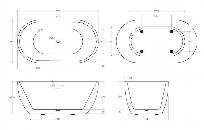 Ванна акриловая отдельностоящая BelBagno BB70-1700-80
