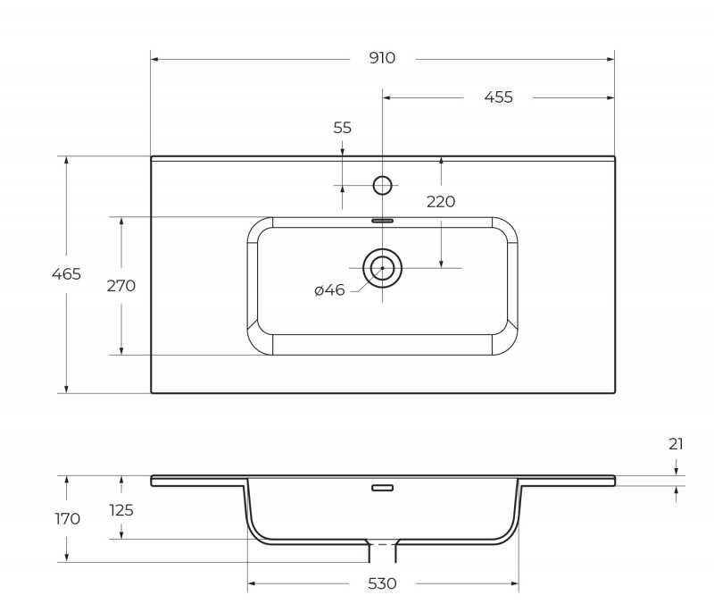 Керамическая раковина 910х460 мм
