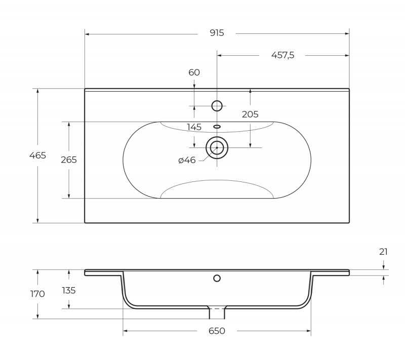 Керамическая раковина 910х460 мм