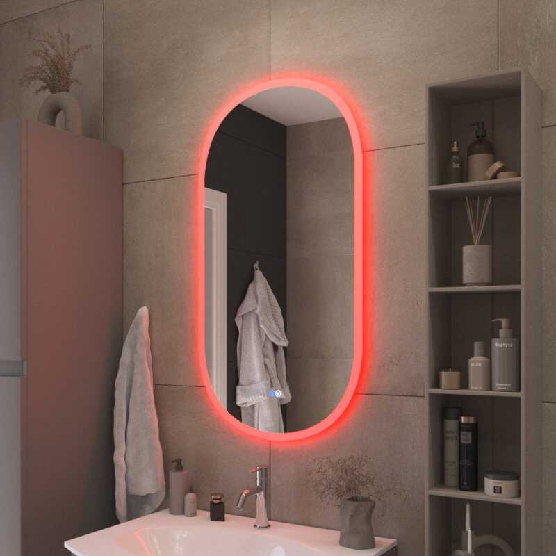 Зеркало с контурной разноцветной подсветкой RGB и сенсорным выключателем, 12V, 220-240V