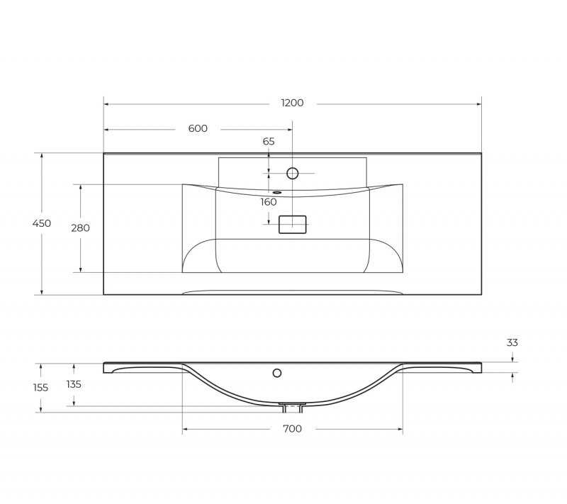 База под раковину подвесная с двумя выкатными ящиками 1200x450x600