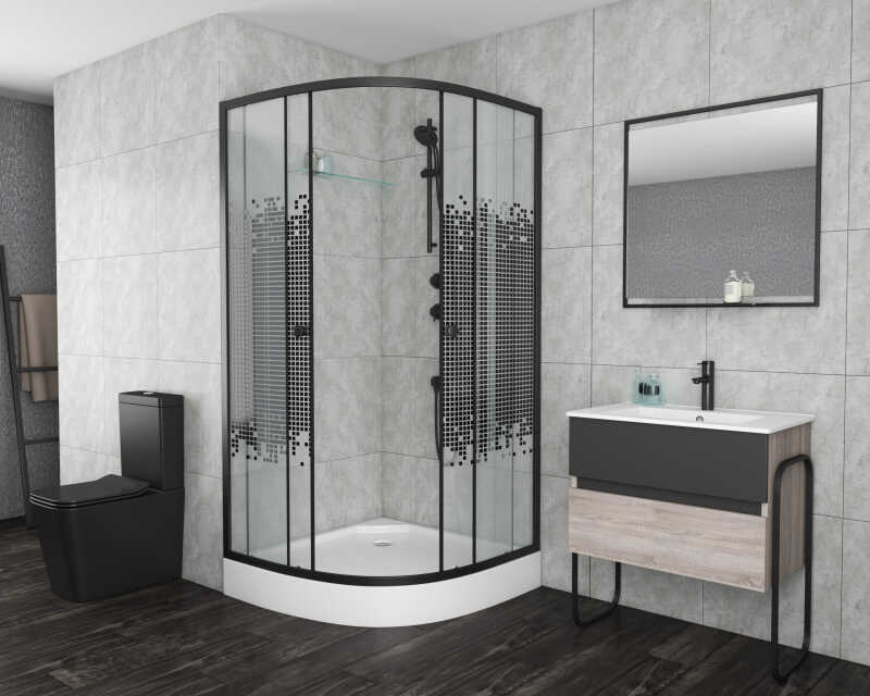 Душевой уголок Niagara Eco NG-003-14BLACK (80х80х195) низкий поддон(13см),черный,стекло мозаика,2 места