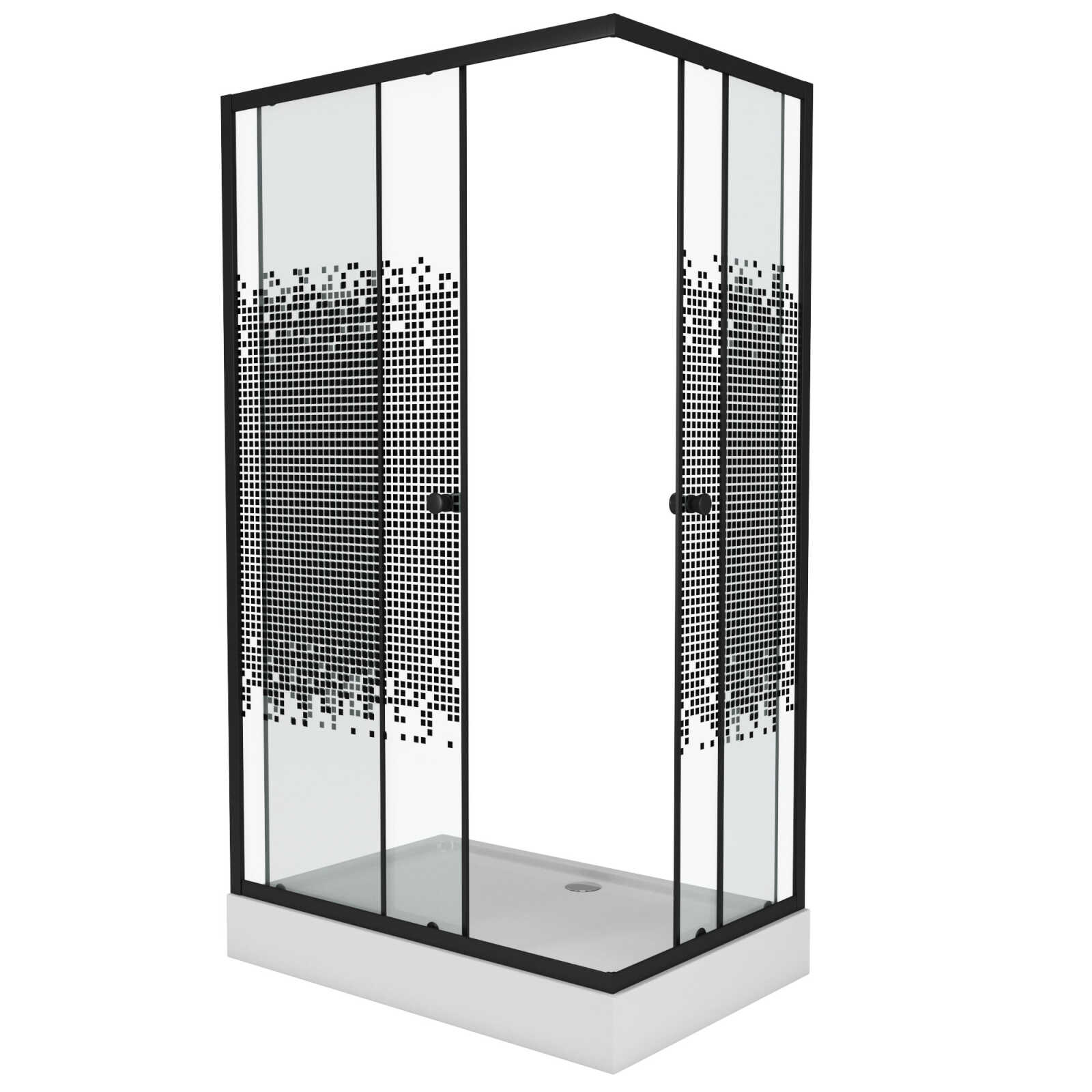 Душевой уголок Niagara Eco NG-018-14Q BLACK (100х80х195) низкий поддон(13см),черный,стекло мозаика,2 места