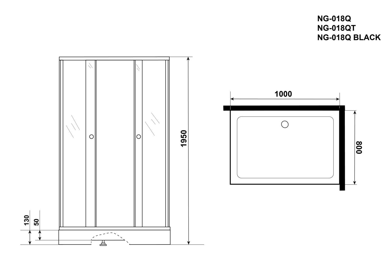 Душевой уголок Niagara Eco NG-018-14Q BLACK (100х80х195) низкий поддон(13см),черный,стекло мозаика,2 места