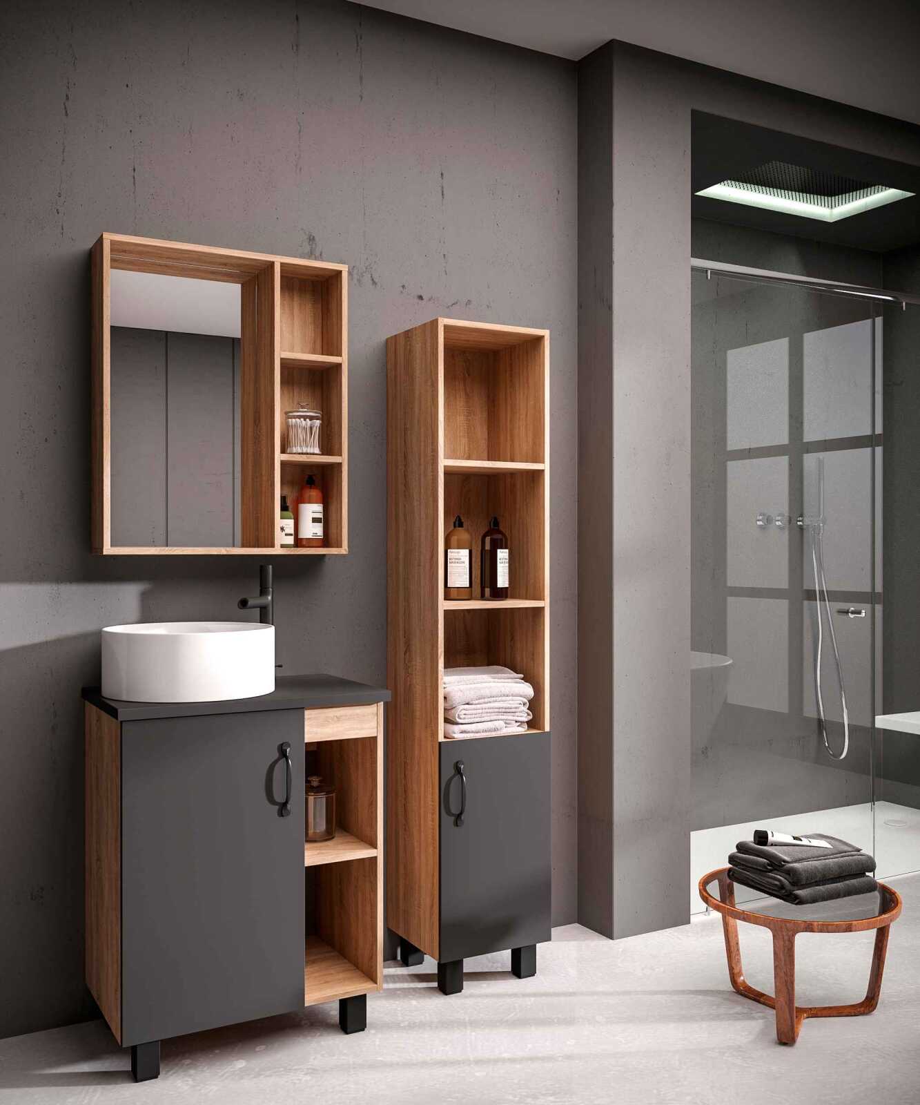 Тумба напольная «ФЛАЙ-70 см» дуб сонома/серая (ум.Фостер-70)