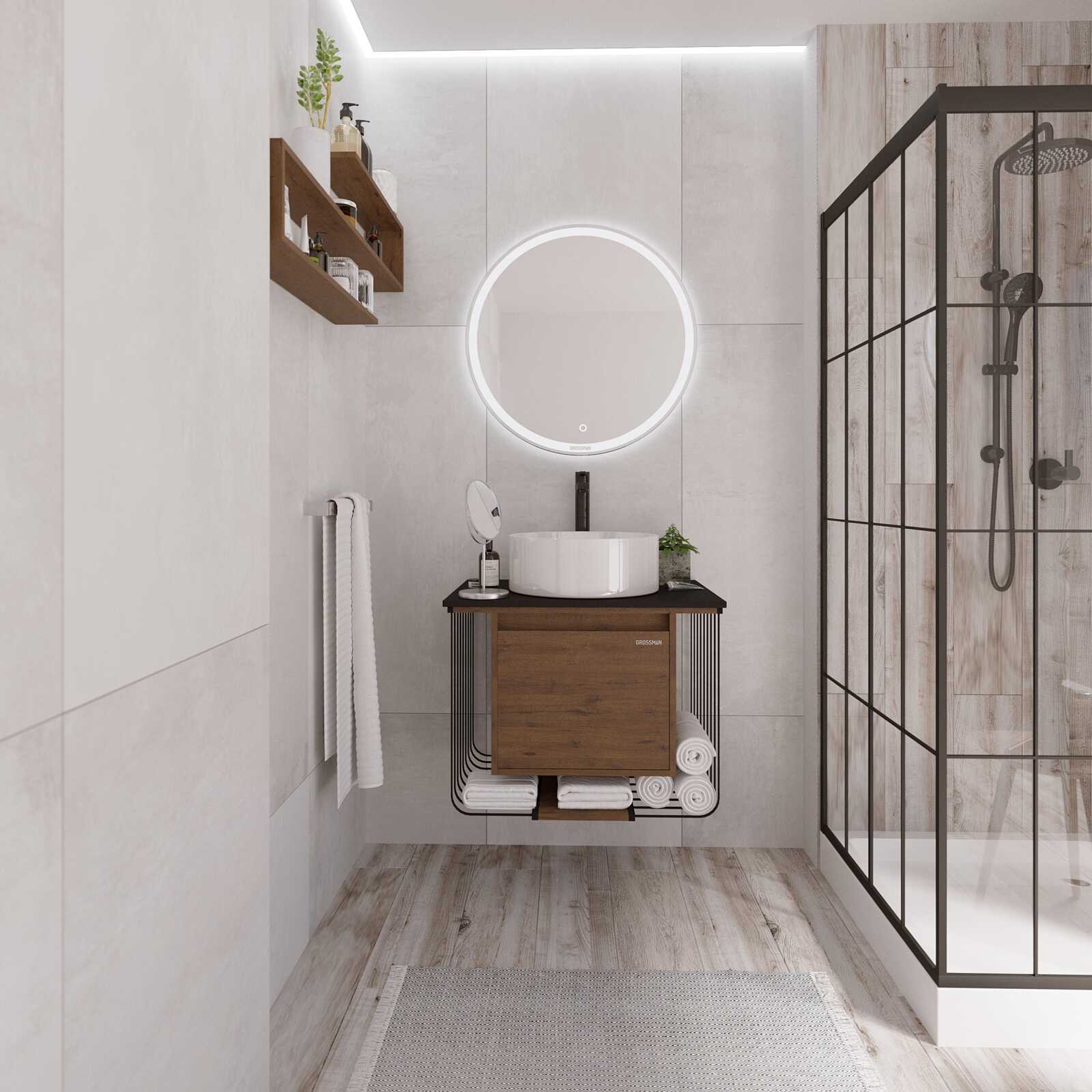 Тумба подвесная «ВИНТАЖ-70 см» с 1-м ящ. веллингтон/металл черный (ум.GR-3013)