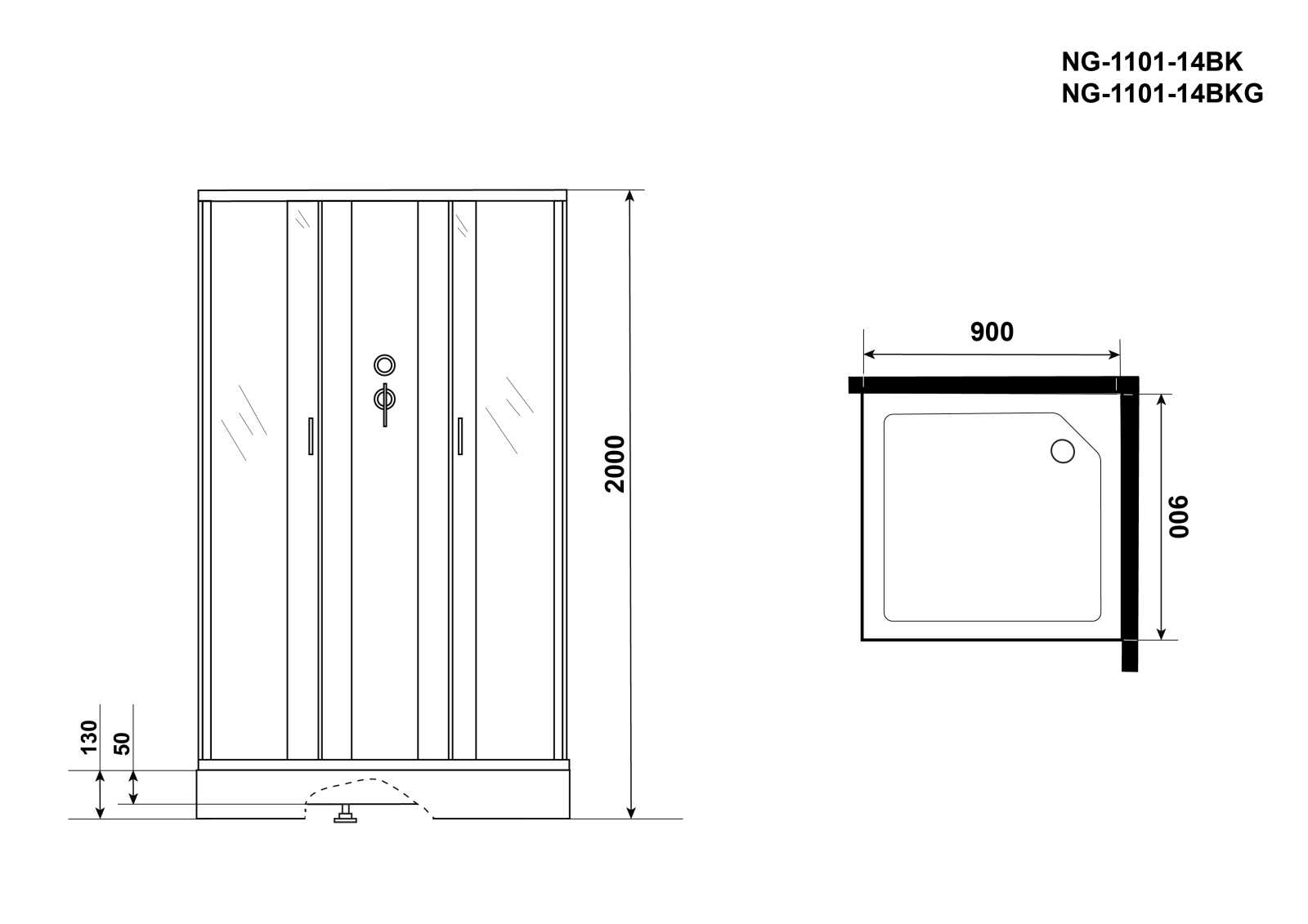 Душевая кабина Niagara Classic NG-1101-14BK (90х90х200) низкий поддон(13см),стекло матовое,3 места с полкой
