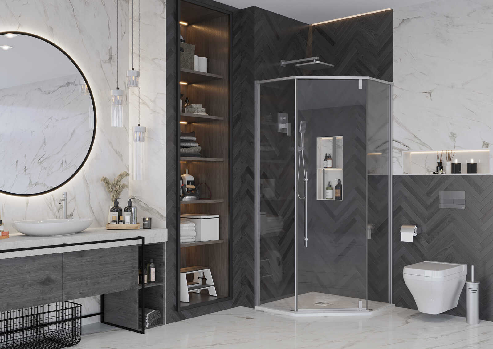 Душевое ограждение Ambassador Ritz 112011102 (90х90х200) трапеция,хром,стекло прозрачное,распашная,1 место