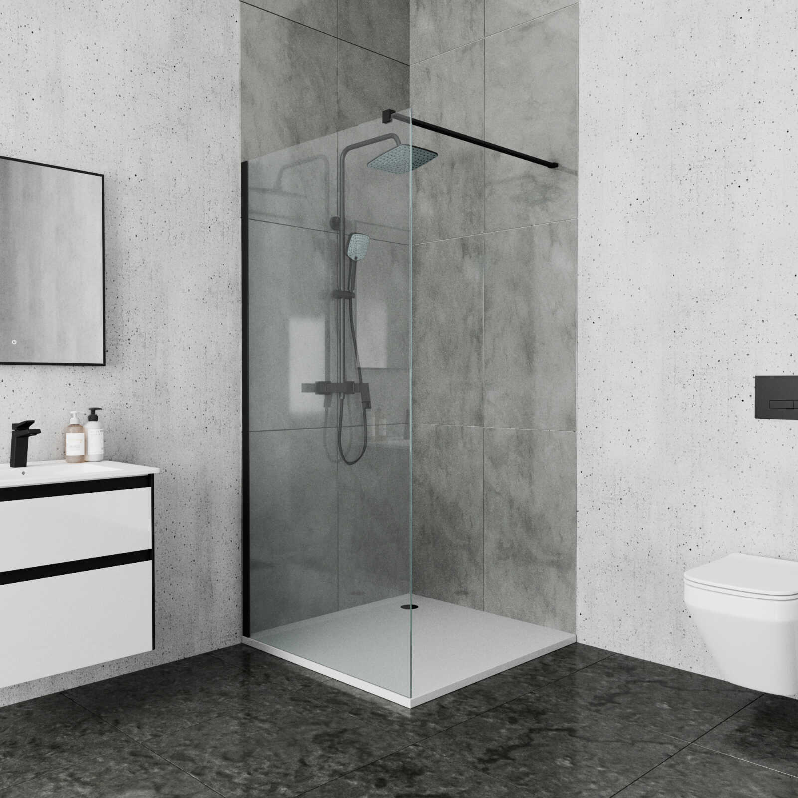 Душевая перегородка Ambassador Waik-in 15031112 (120х200) черный,стекло прозрачное,1 место