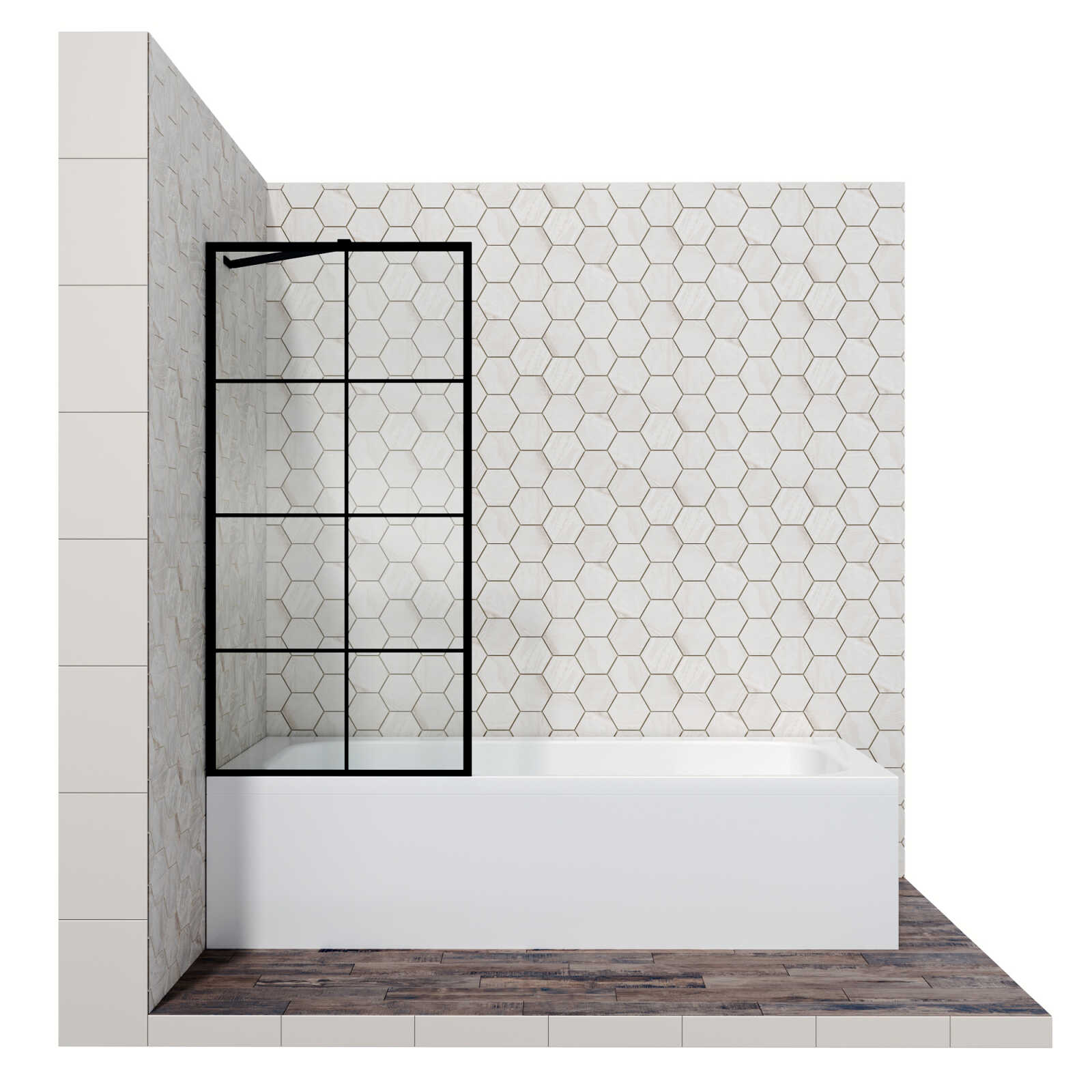 Шторка для ванны Ambassador Bath Screens 16041209 (80х140) черный,стекло прозрачное с рисунком,неподвижное,1 место