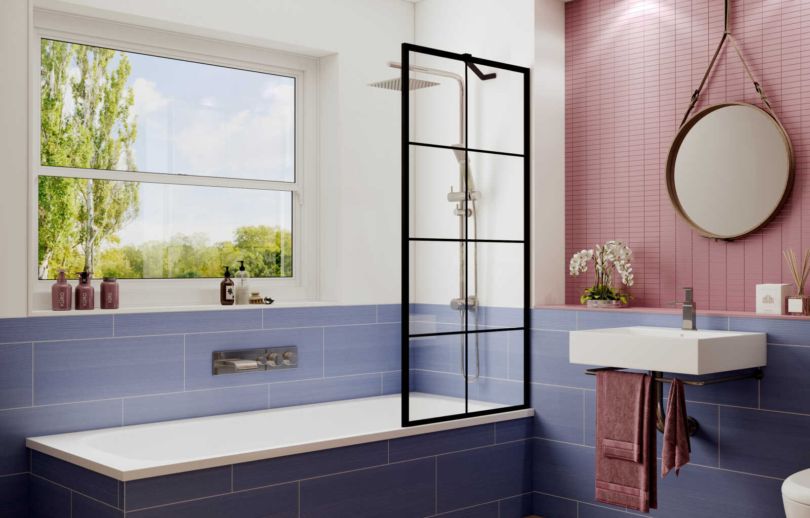 Шторка для ванны Ambassador Bath Screens 16041209 (80х140) черный,стекло прозрачное с рисунком,неподвижное,1 место