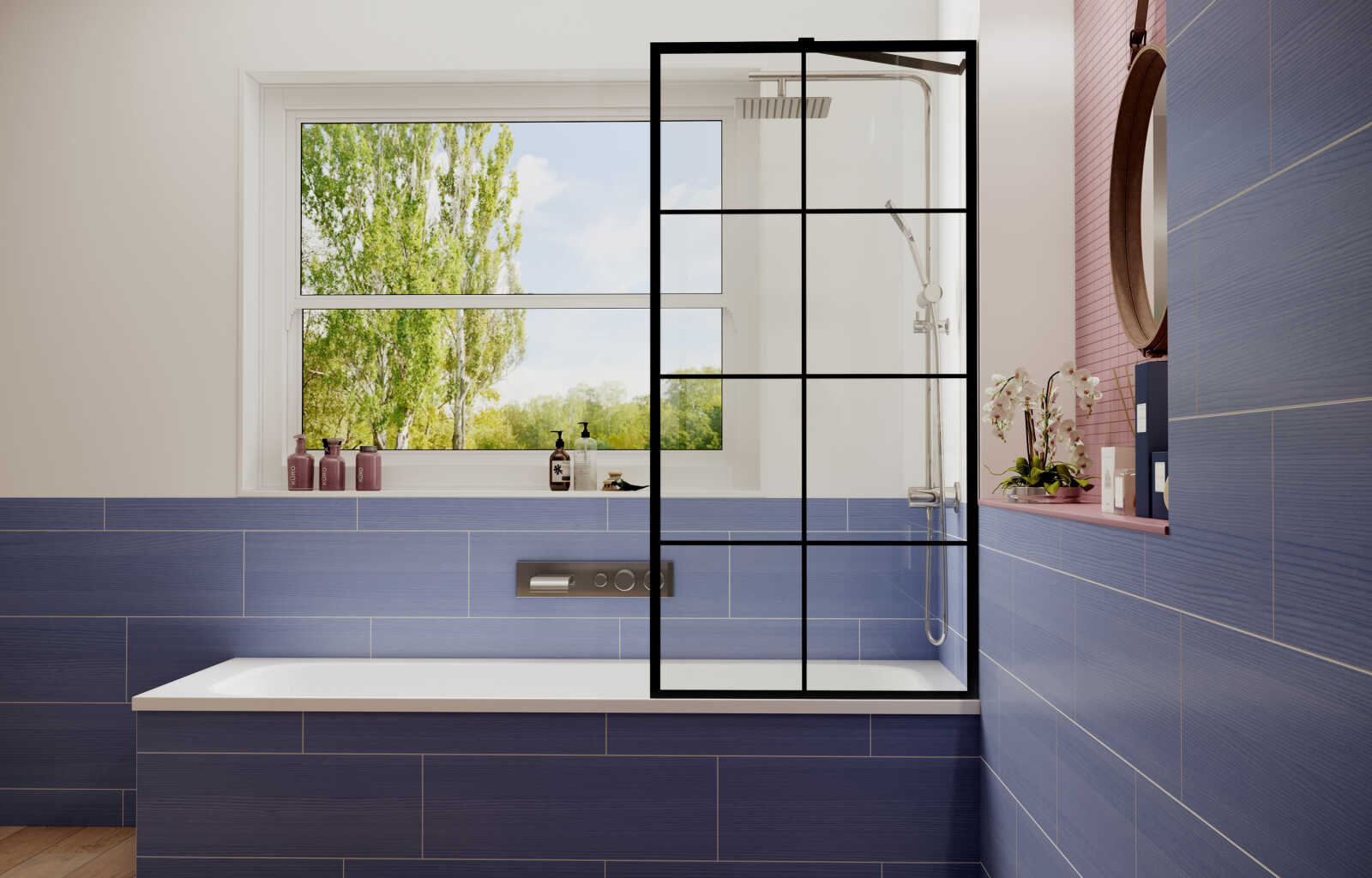 Шторка для ванны Ambassador Bath Screens 16041209 (80х140) черный,стекло прозрачное с рисунком,неподвижное,1 место