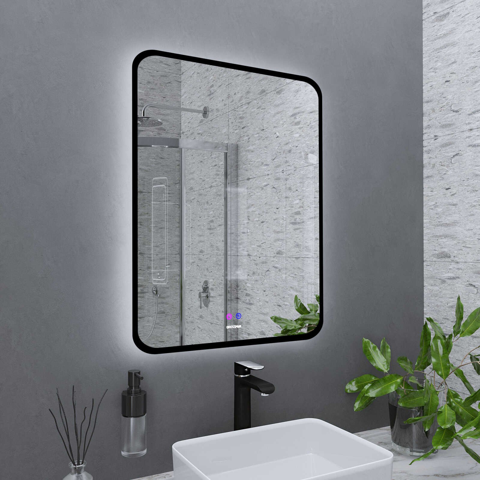 Зеркало ELEGANS-норма BLACK (600*800*45) LED с сенсорным выключателем и подогревом