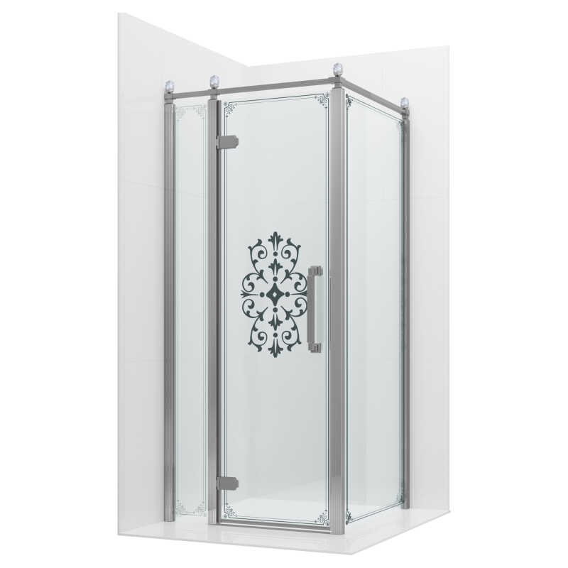 Душевое ограждение Ambassador Royal 18015107-L (100х100х200) квадрат,хром,стекло прозрачное с рисунком,распашная,1 место