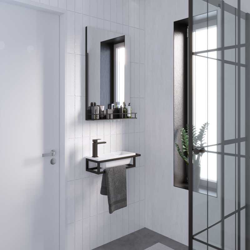Зеркало «МЕТРИС-50 см» в раме с полочкой черное