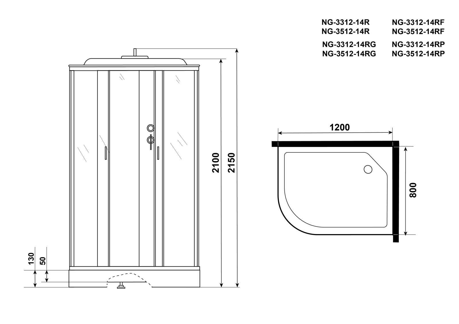 Душевая кабина Niagara Classic NG-3312-14R (120х80х215) низкий поддон(13см),стекло матовое,3 места