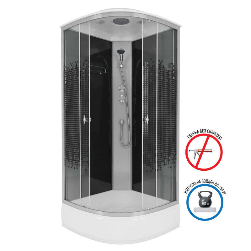 Душевая кабина Niagara Eco NG-3504-14BLACK (90х90х215) средний поддон(26см),стекло мозаика,4 места