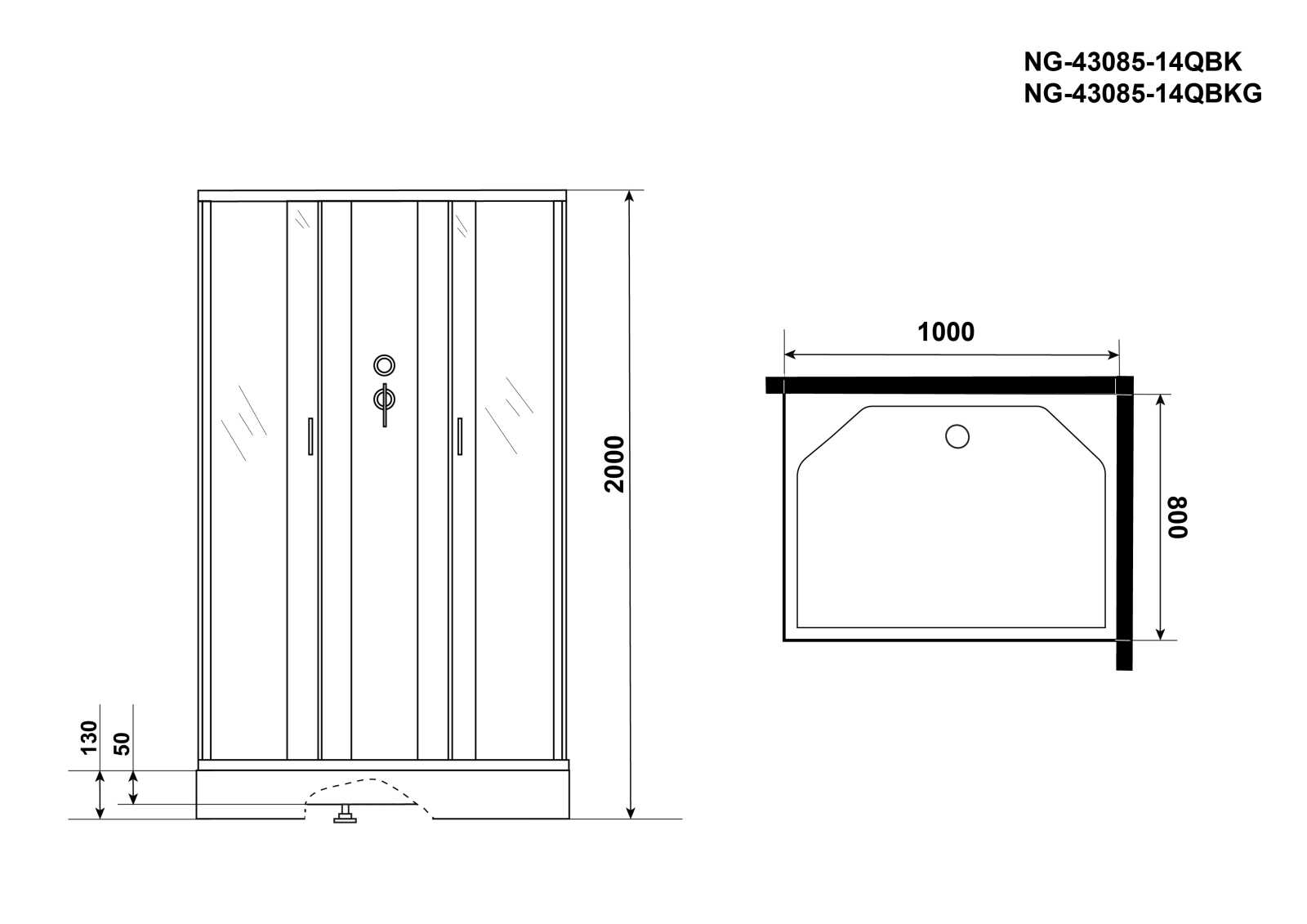 Душевая кабина Niagara Classic NG-43085-14QBK (100х80х200) низкий поддон(13см),стекло матовое,3 места