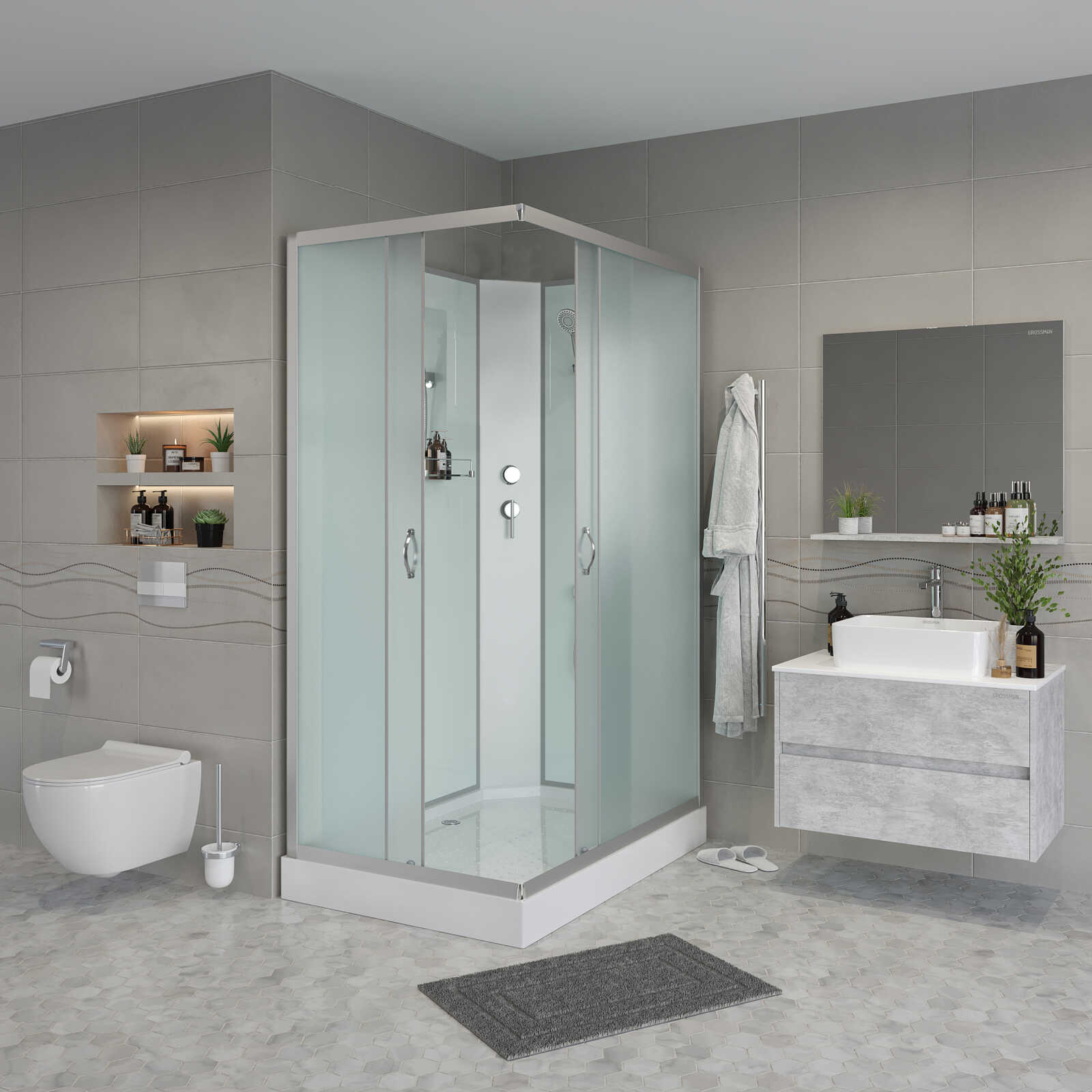 Душевая кабина Niagara Classic NG-43085-14QBK (100х80х200) низкий поддон(13см),стекло матовое,3 места