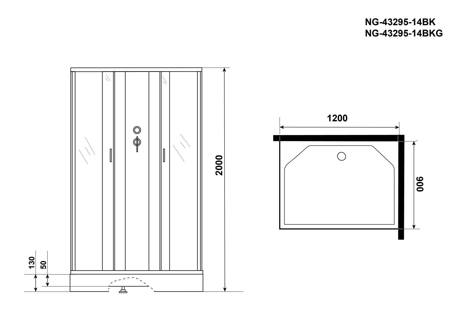 Душевая кабина Niagara Classic NG-43295-14QBK (120х90х200)низкий поддон(13см),стекло матовое,3 места