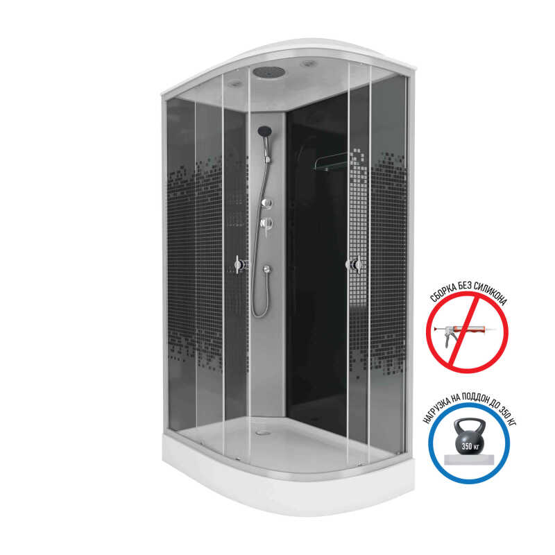 Душевая кабина Niagara Eco NG-4512-14L BLACK (120х80х215) низкий поддон(13см),стекло мозаика,3 места