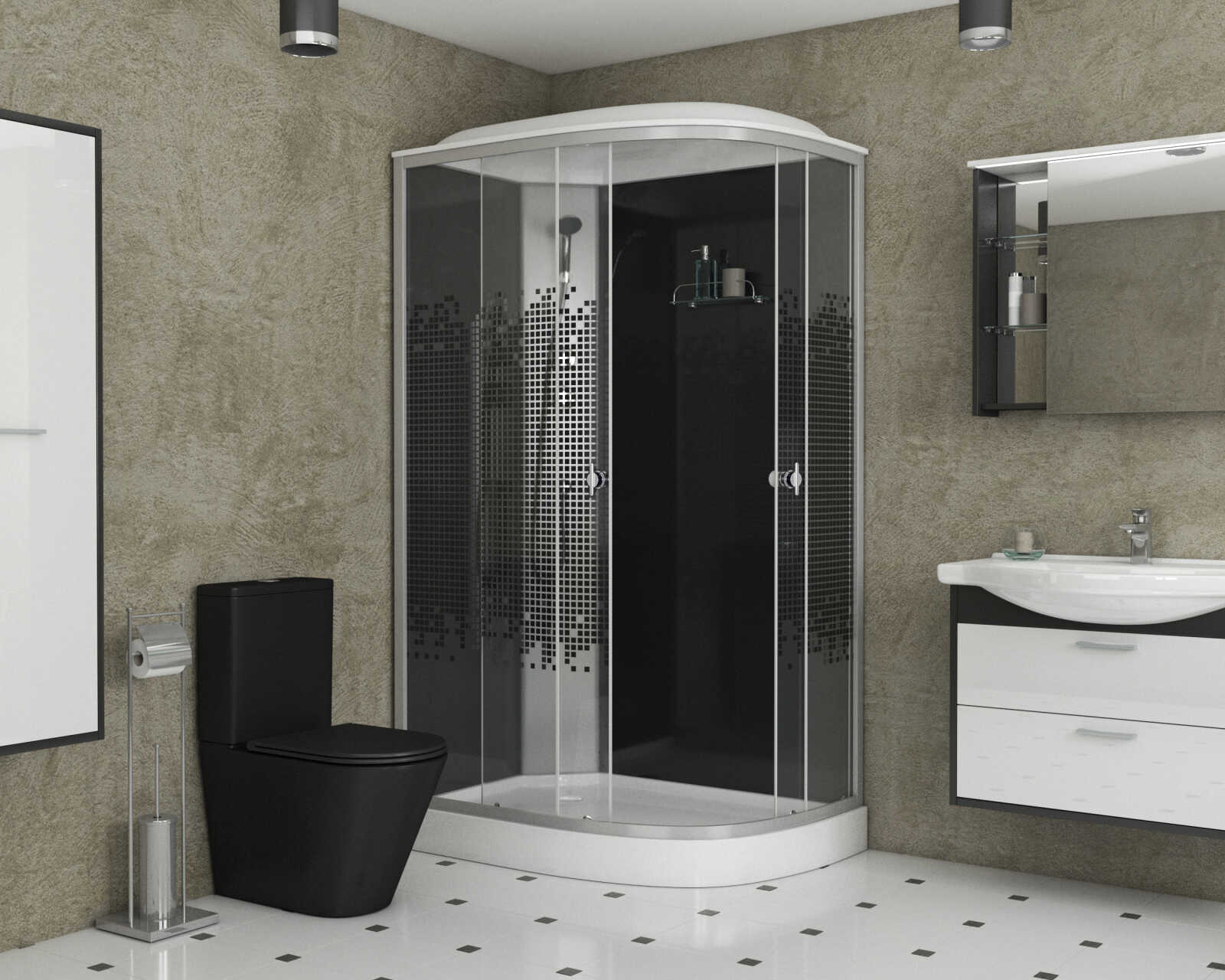 Душевая кабина Niagara Eco NG-4512-14L BLACK (120х80х215) низкий поддон(13см),стекло мозаика,3 места