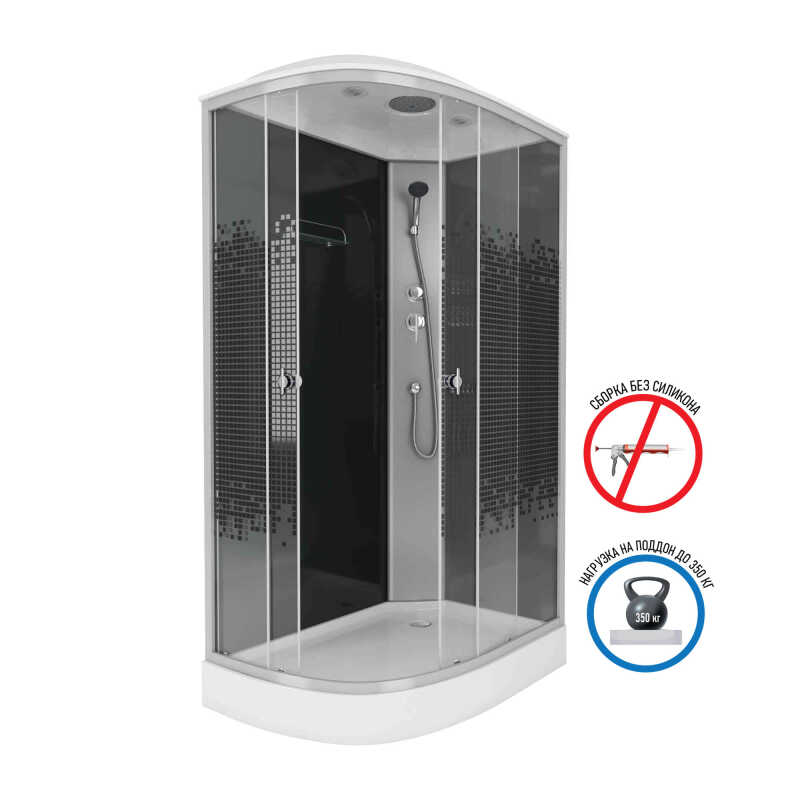 Душевая кабина Niagara Eco NG-4512-14R BLACK (120х80х215) низкий поддон(13см),стекло мозаика,3 места