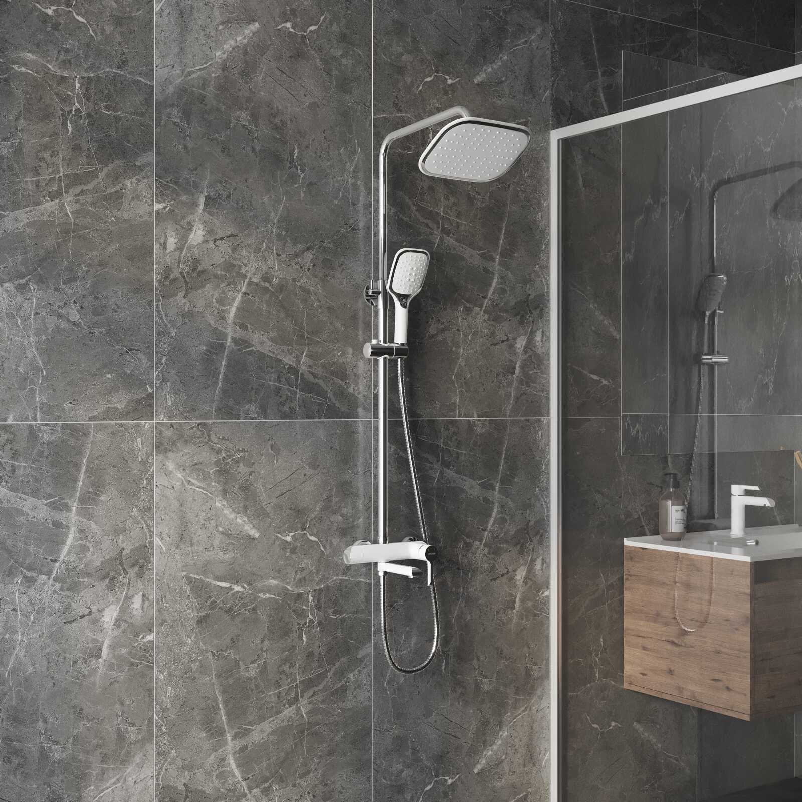 Душевая стойка Grossman Alba 500.K35.06.100/000 с верхним душем,ручной лейкой и смесителем,хром с белым,1 место