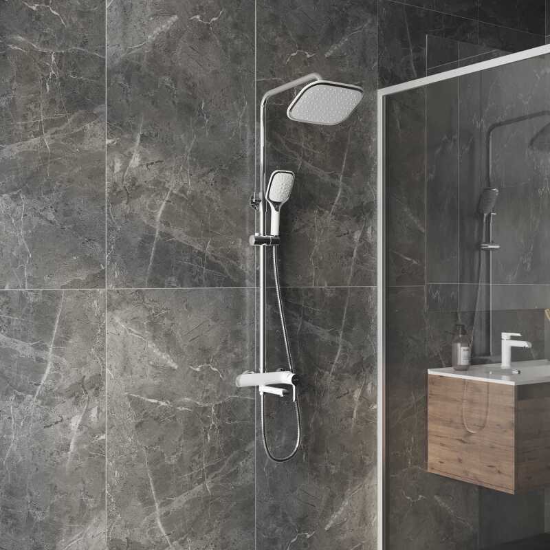 Душевая стойка Grossman Alba 500.K35.06.100/000 с верхним душем,ручной лейкой и смесителем,хром с белым,1 место