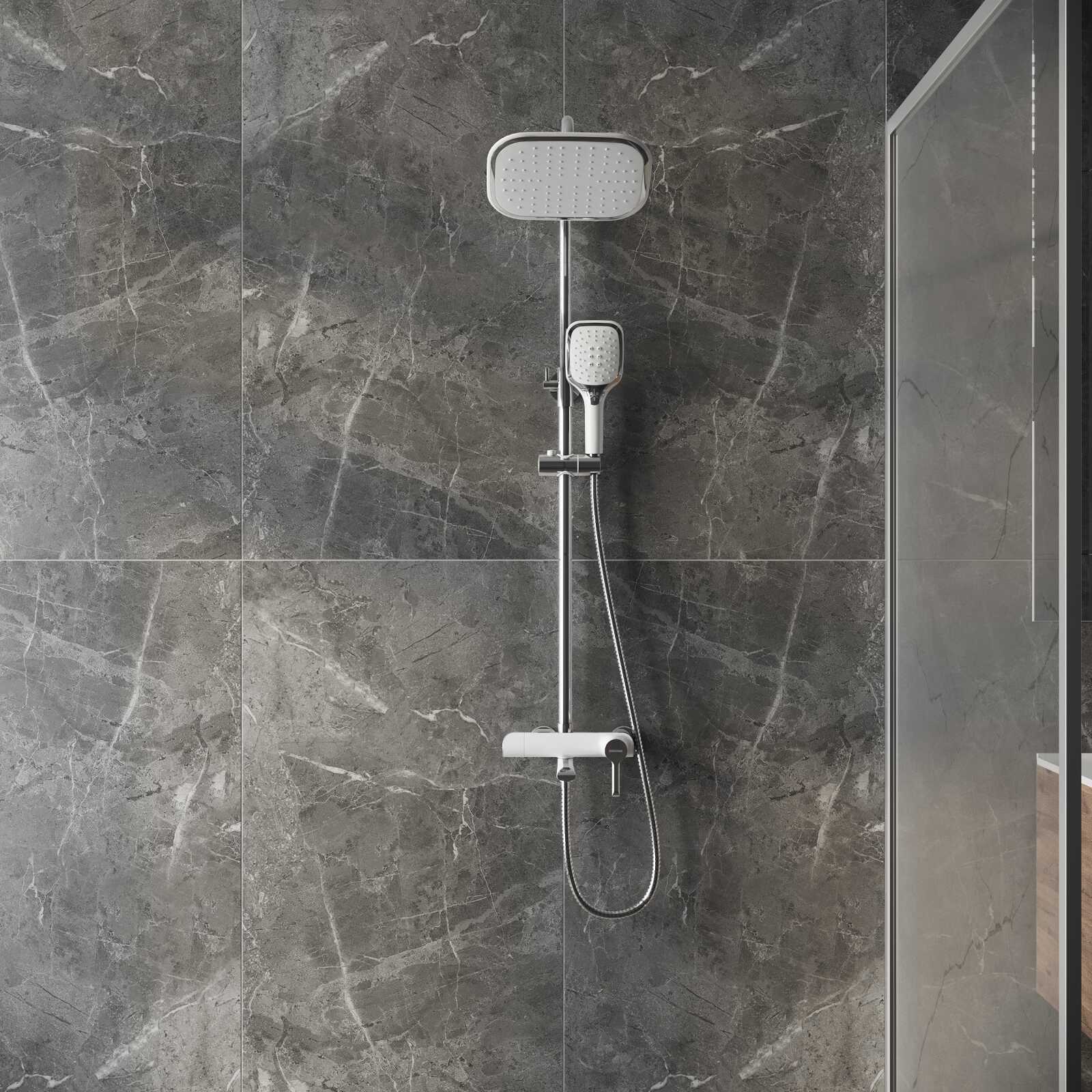 Душевая стойка Grossman Alba 500.K35.06.100/000 с верхним душем,ручной лейкой и смесителем,хром с белым,1 место