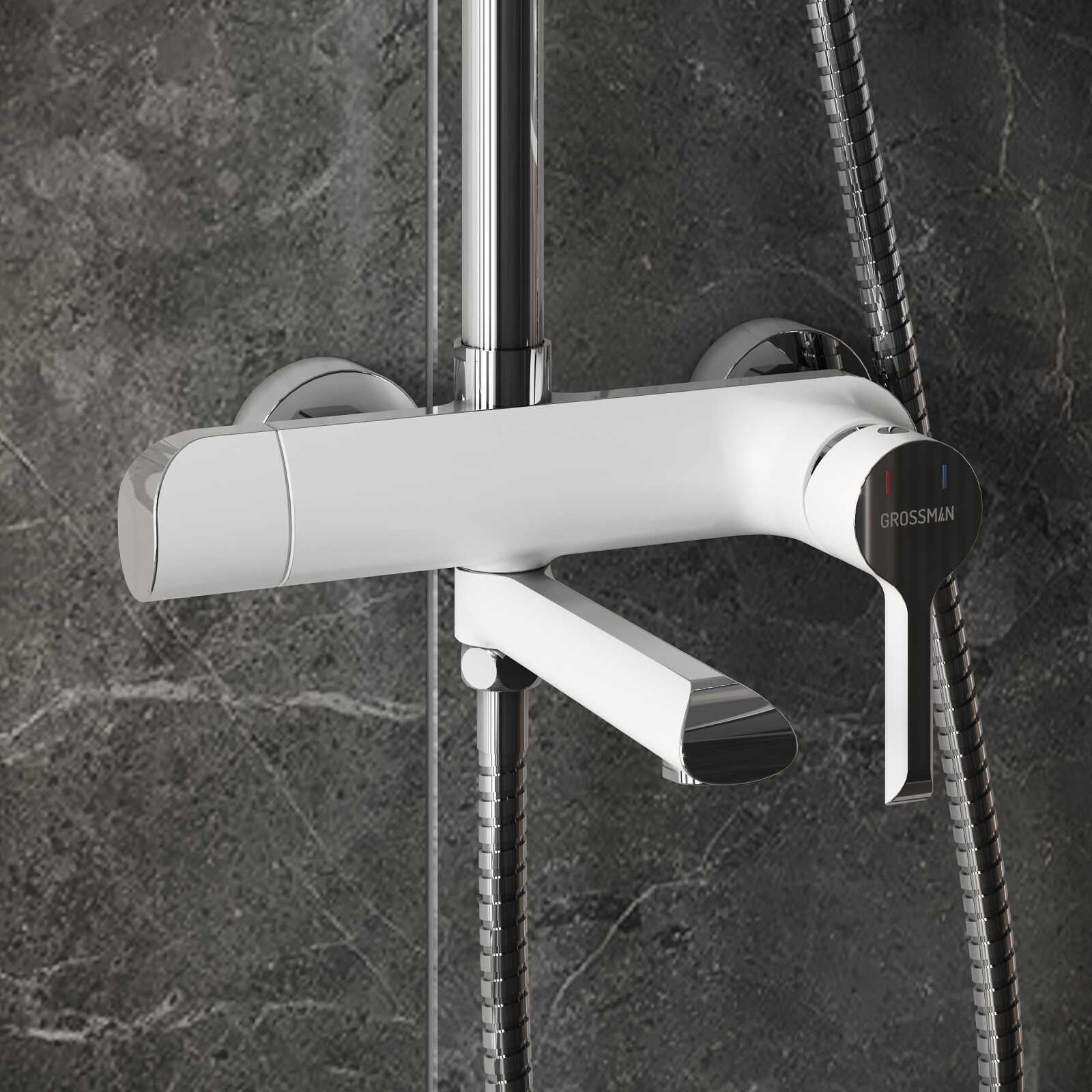 Душевая стойка Grossman Alba 500.K35.06.100/000 с верхним душем,ручной лейкой и смесителем,хром с белым,1 место