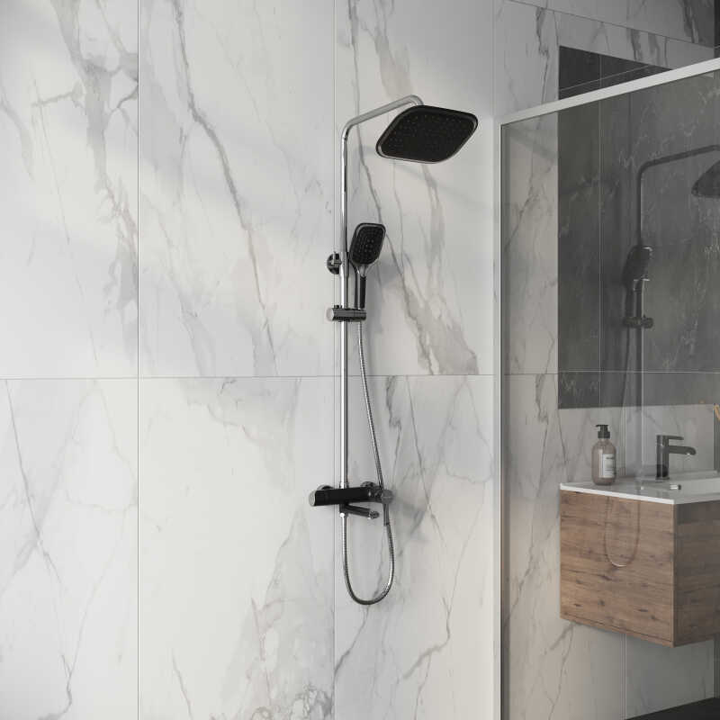 Душевая стойка Grossman Alba 500.K35.06.100/210 с верхним душем,ручной лейкой и смесителем,хром с черным,1 место