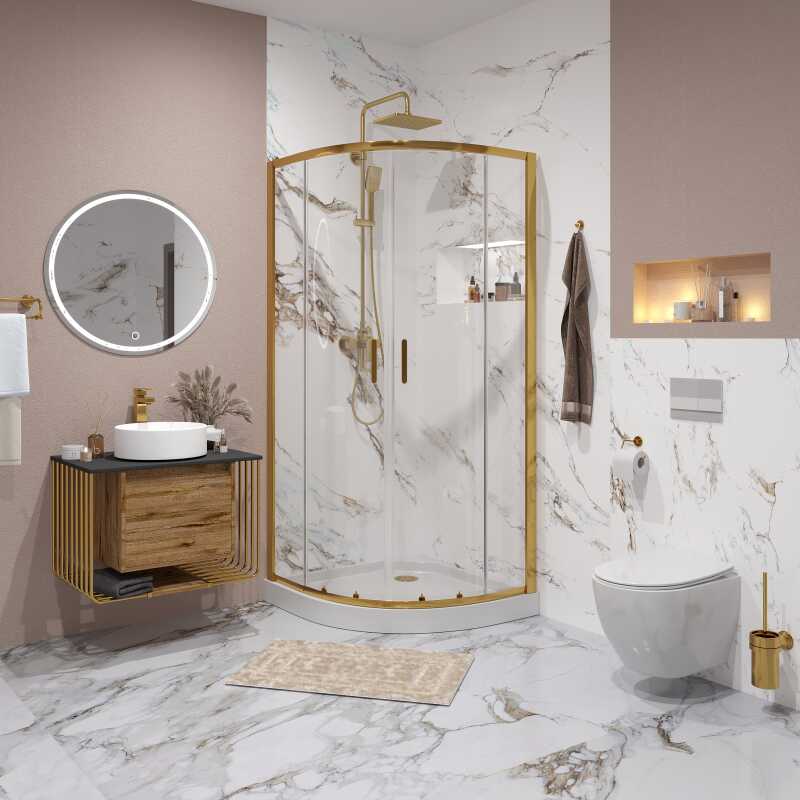 Душевое ограждение Niagara Nova NG-6407-08GOLD (100х100х195) четверть круга,золото,двери раздвижные,стекло прозрачное,1 место