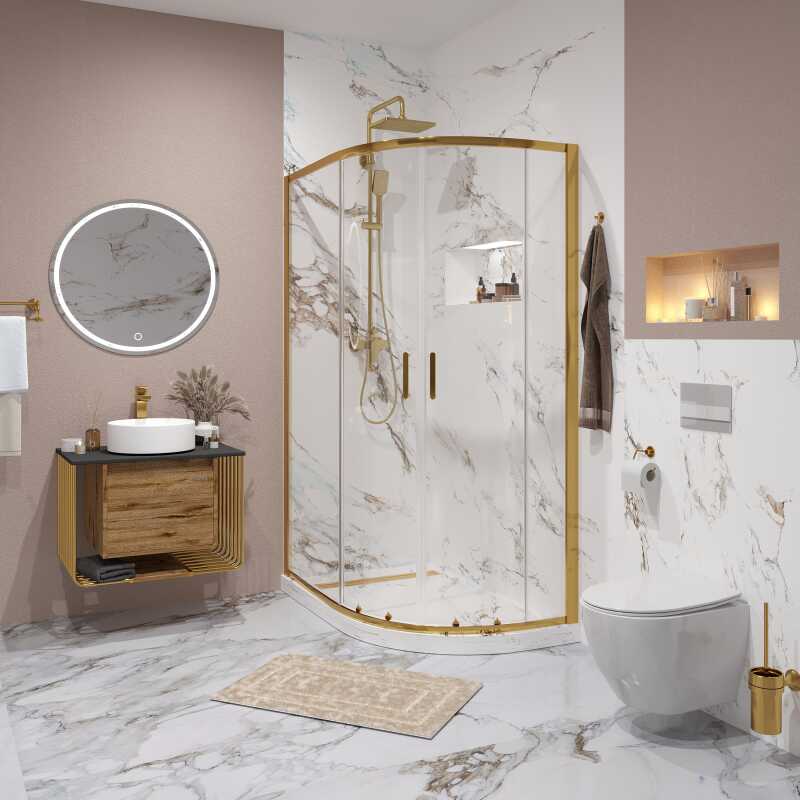 Душевое ограждение Niagara Nova NG-6421-08GOLD (120х80х195) асимметрия,золото,двери раздвижные,стекло прозрачное,1место