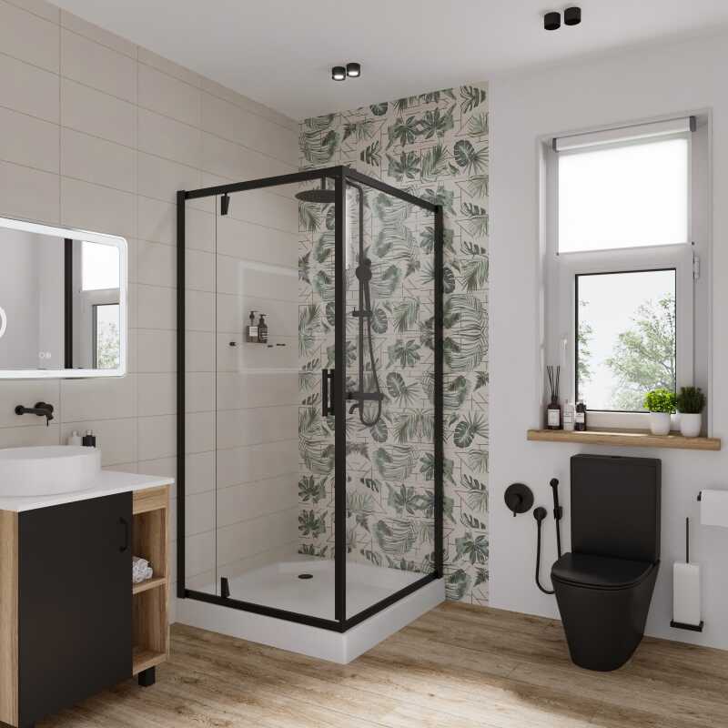 Душевое ограждение Niagara Nova NG-6802-08ВLACK (100х100х195) квадрат,черный,дверь распашная,стекло прозрачное,1 место