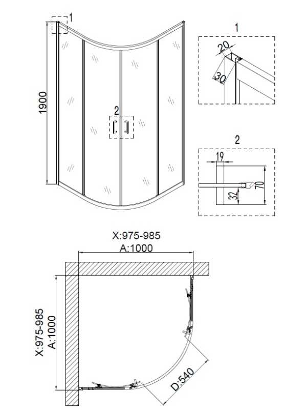 Душевое ограждение Niagara Nova NG-6807-08ВLACK (100х100х190) четверть круга,черный,двери раздвижные,стекло прозрачное,1 место