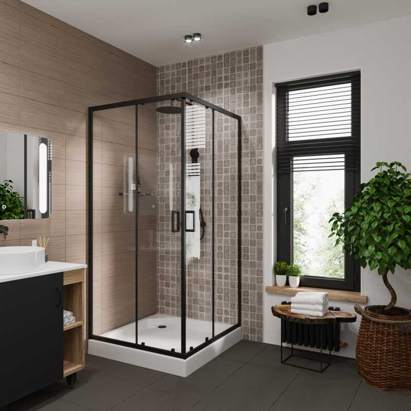 Душевое ограждение Niagara Nova NG-6808-08ВLACK (90х90х195) квадрат,черный,двери раздвижные,стекло прозрачное,1 место