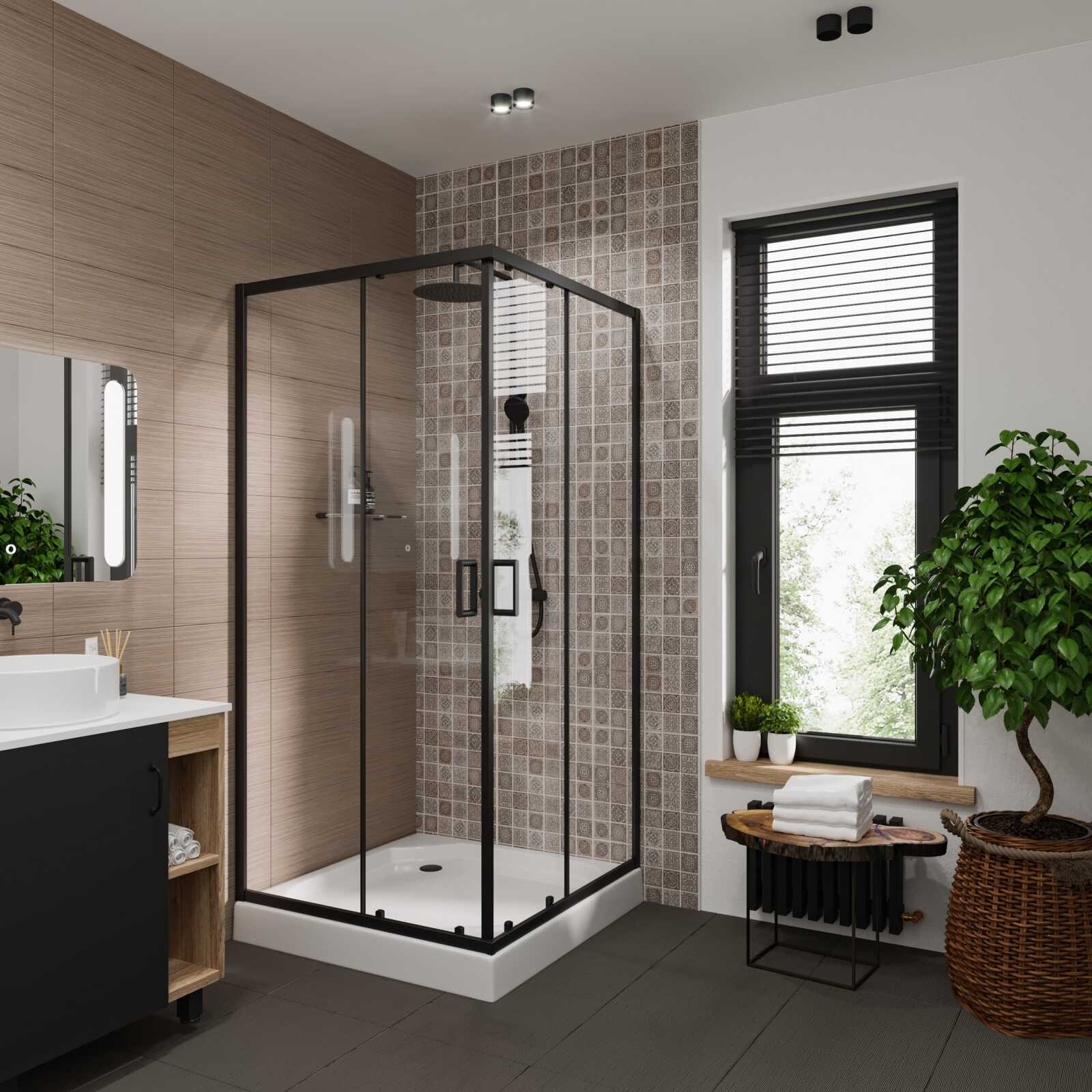 Душевое ограждение Niagara Nova NG-6809-08ВLACK (100х100х195) квадрат,черный,двери раздвижные,стекло прозрачное,1 место