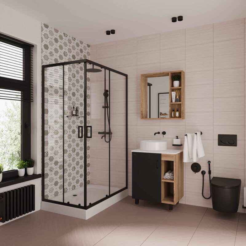 Душевое ограждение Niagara Nova NG-6811-08ВLACK (120х90х195) прямоугольник,черный,двери раздвижные,стекло прозрачное,1 место