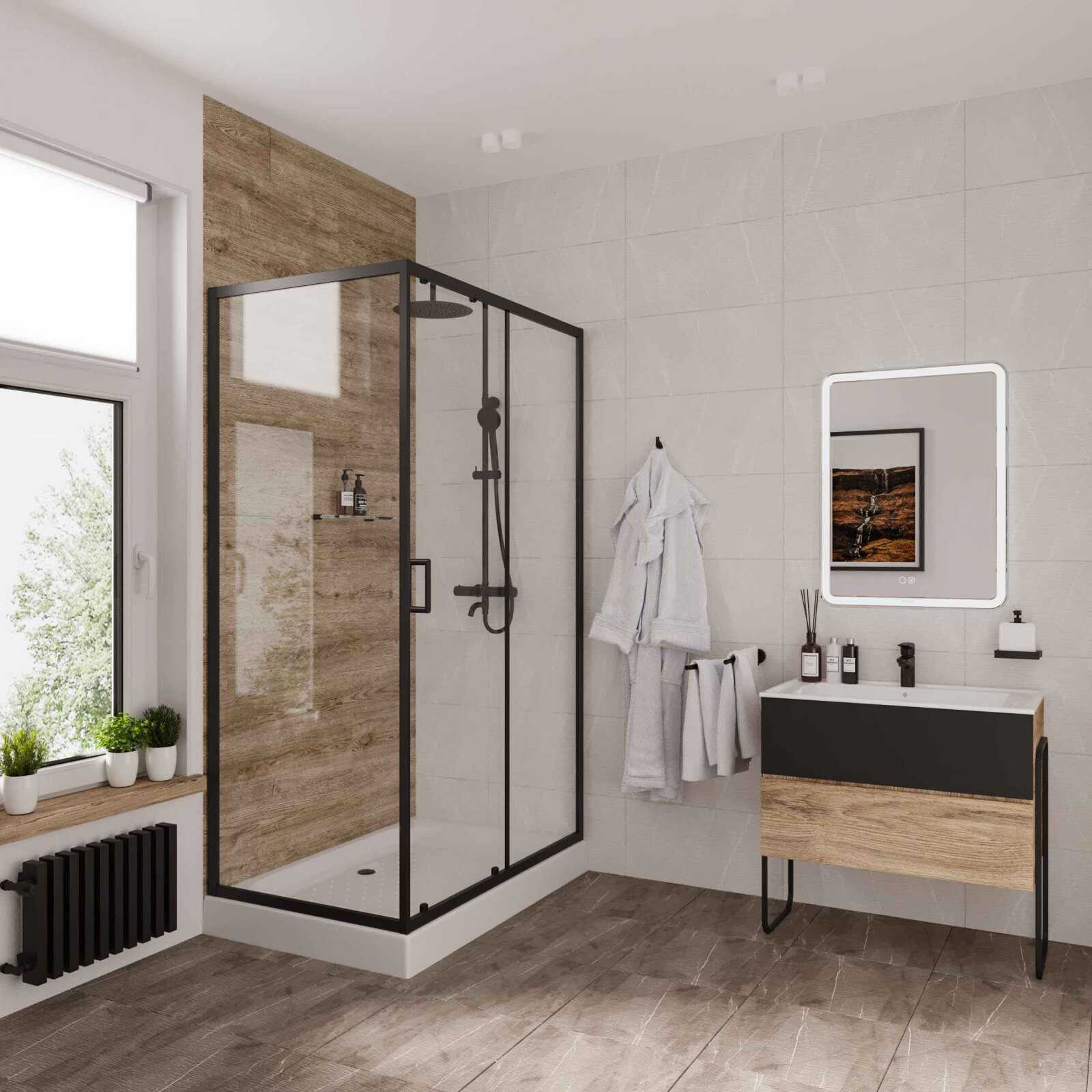 Душевое ограждение Niagara Nova NG-6812-08ВLACK (120х80х195) прямоугольник,черный,дверь раздвижная,стекло прозрачное,1 место