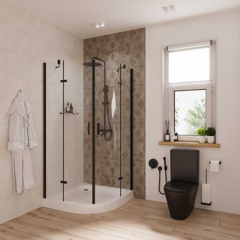 Душевое ограждение Niagara Nova NG-6816-08ВLACK (100х100х190) четверть круга,черный,двери распашные,стекло прозрачное,1 место
