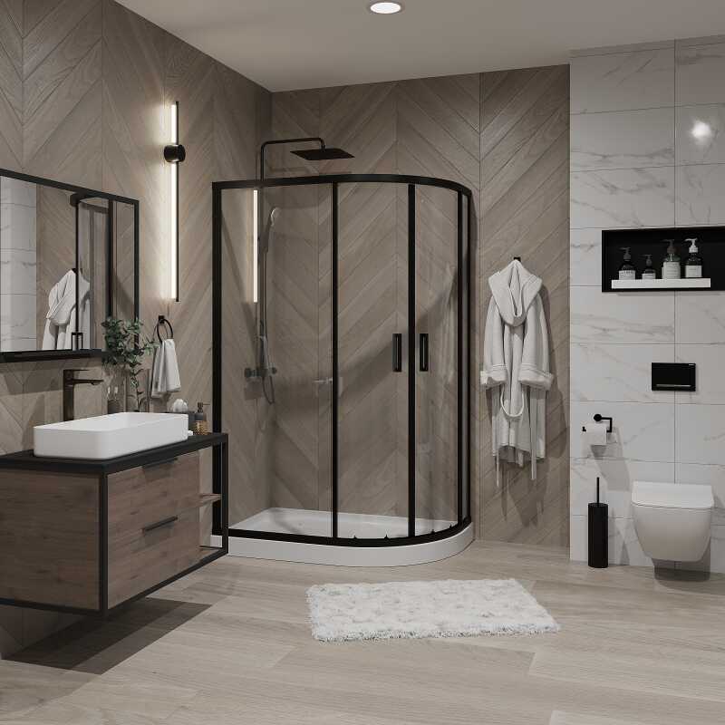 Душевое ограждение Niagara Nova NG-6821-08ВLACK (120х80х195) асимметрия,черный,двери раздвижные,стекло прозрачное,1 место