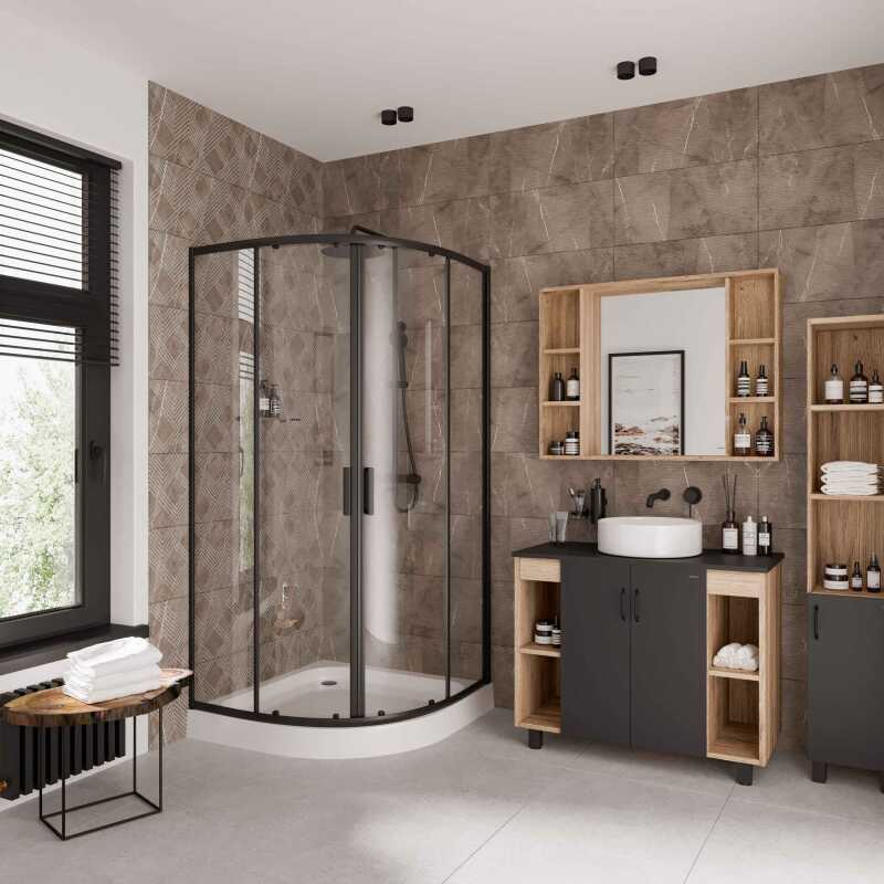 Душевое ограждение Niagara Nova NG-6886-08ВLACK (80х80х195) четверть круга,черный,двери раздвижные,стекло прозрачное,1 место