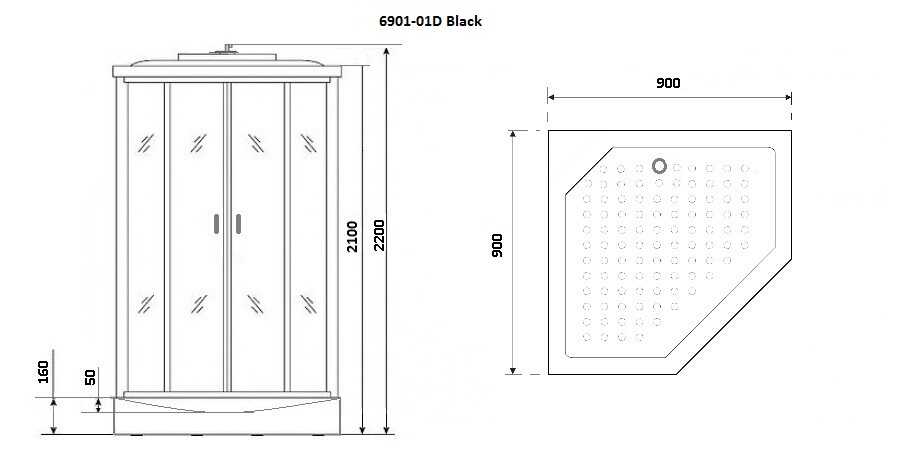 Душевая кабина Niagara Premium NG-6901-01D BLACK (90х90х220) низкий поддон(16 см),черный,стекло тонированное,4 места