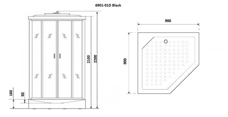 Душевая кабина Niagara Premium NG-6901-01D BLACK (90х90х220) низкий поддон(16 см),черный,стекло тонированное,4 места