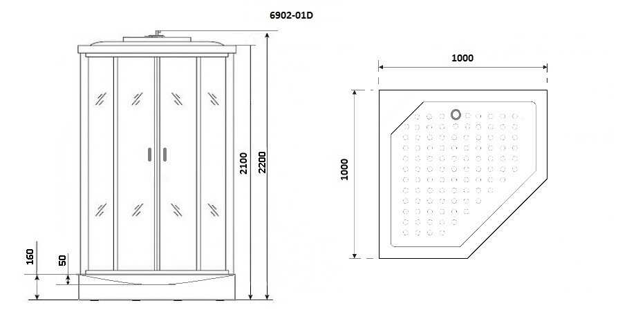 Душевая кабина Niagara Premium NG-6902-01D BLACK (100х100х220) низкий поддон(16 см),черный,стекло тонированное,4 места