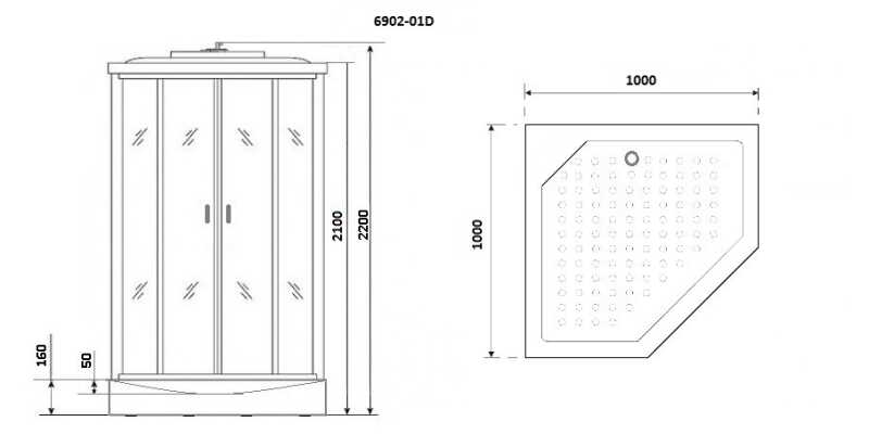 Душевая кабина Niagara Premium NG-6902-01D BLACK (100х100х220) низкий поддон(16 см),черный,стекло тонированное,4 места