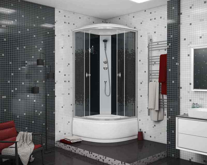 Душевая кабина Niagara Eco NG-7507-14BLACK (80х80х215) высокий поддон(40см),стекло мозаика,4 места