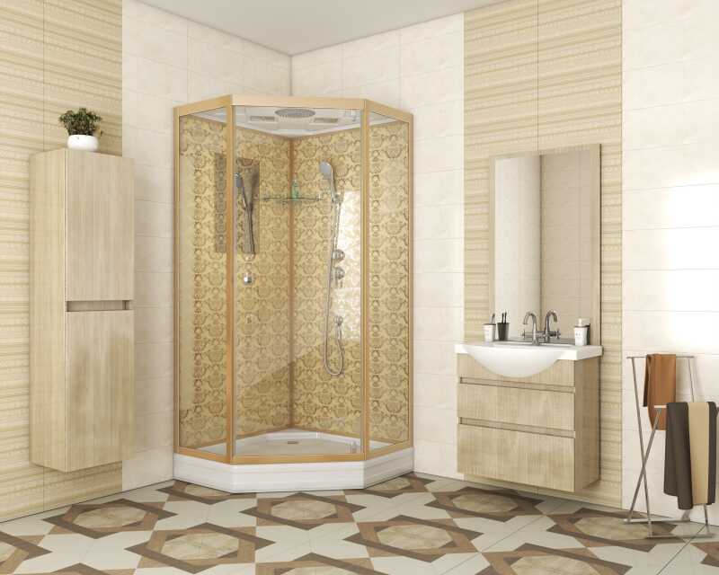 Душевая кабина Niagara Luxe NG-7702DG (100x100х210) низкий поддон(15см),дверь распашная,стенки золото,3 места